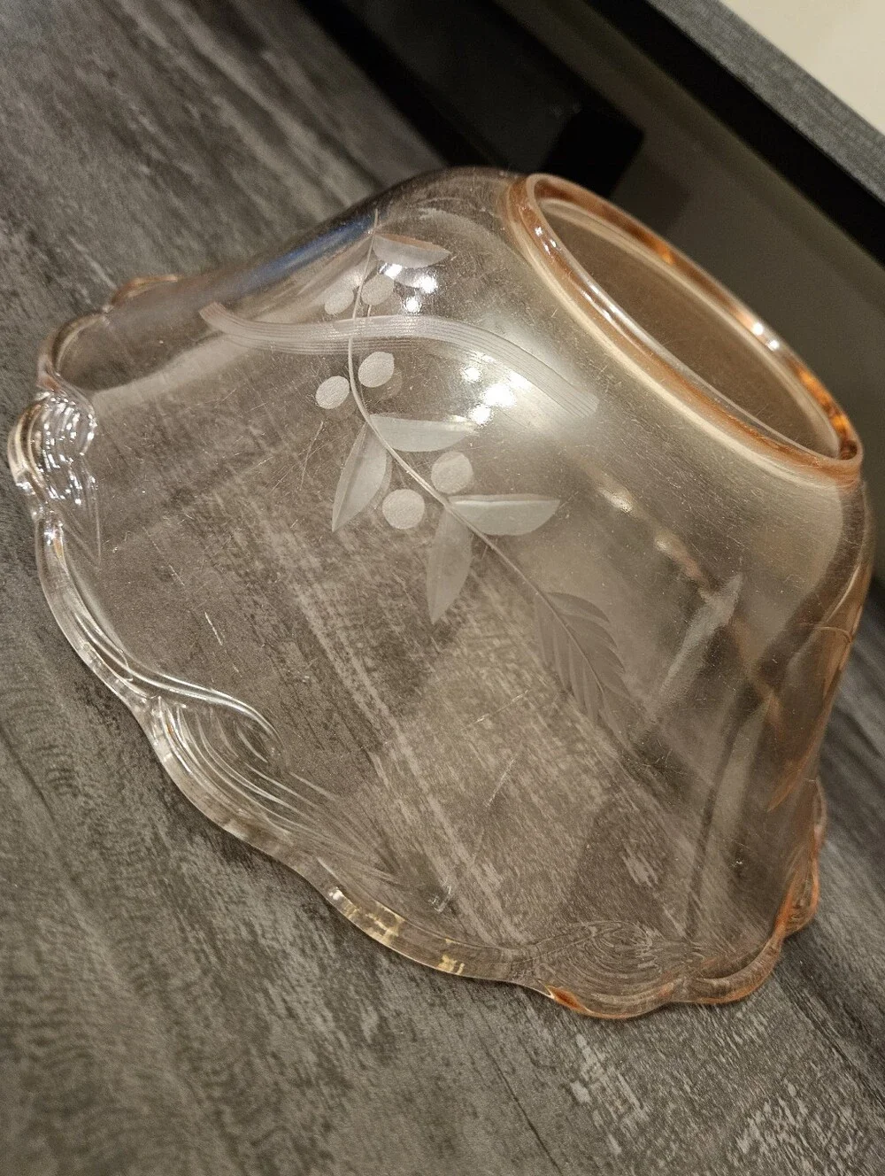 Vtg Pink Etched Floral Depression Glass Centerpiece Bowl